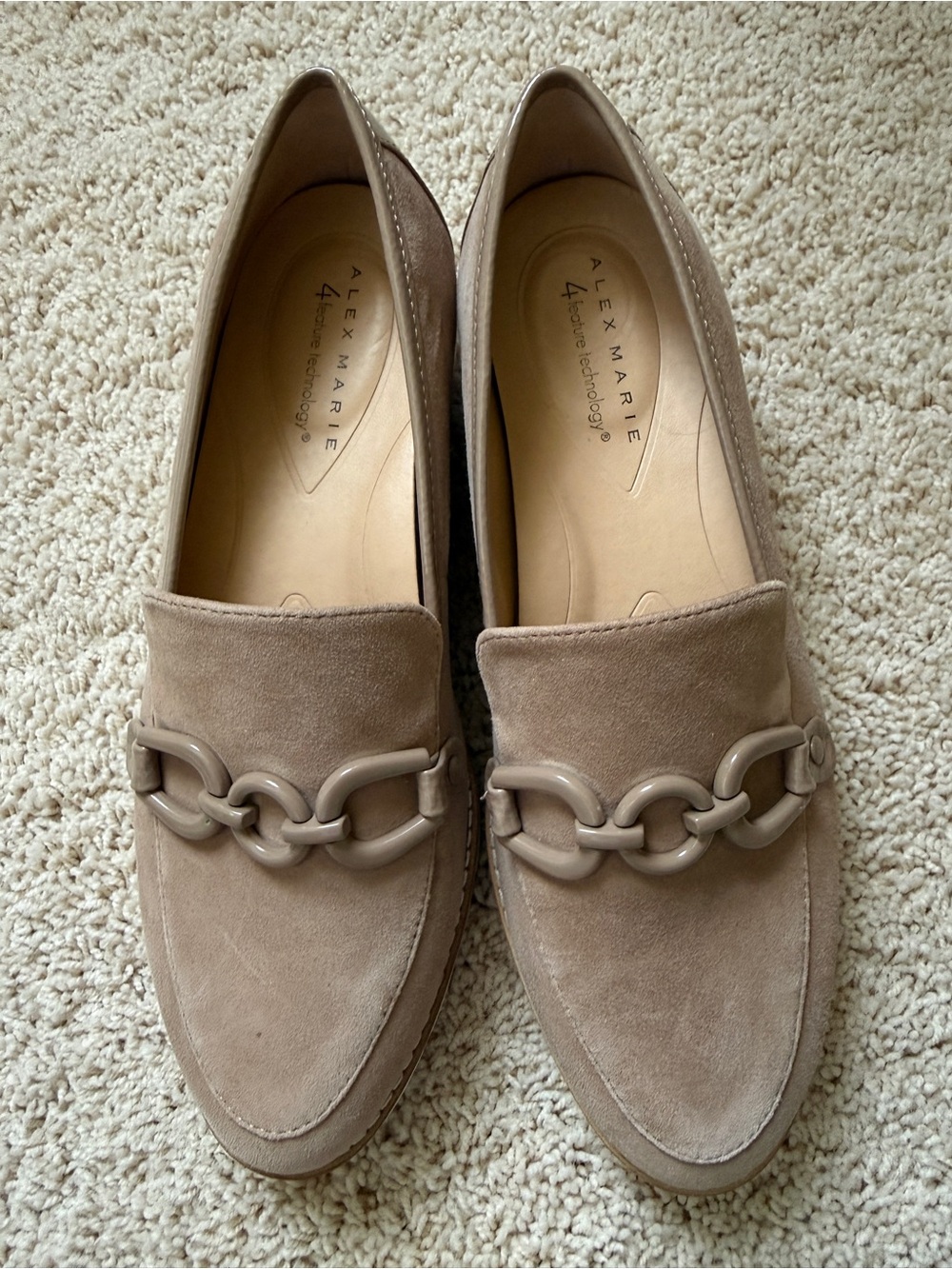 Alex Marie Taupe Suede Chain-Trim Loafers